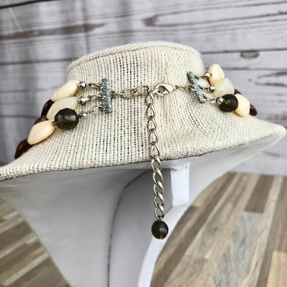 Triple Strand Brown Ivory Beaded Necklace - Picture 5 of 6